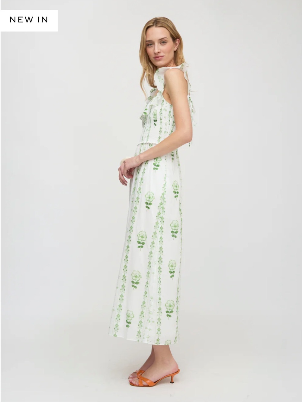 Hill House Home The Cambria Nap Dress in White/Green Arcadia Border Size Medium - Picture 4 of 9